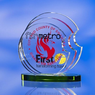 Picture of GLASS LAYERS AWARD TROPHY  with Green Glass Base & Colour Sandblasting