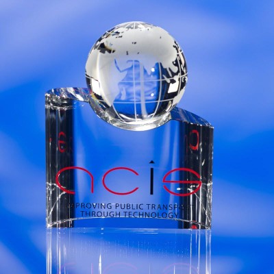 Picture of GLASS GLOBE AWARD TROPHY  with Colour Sandblasting.