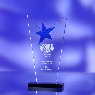 Picture of DOUBLE PEAK GLASS AWARD TROPHY.