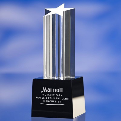 Picture of STAR COLUMN AWARD TROPHY  with Black Glass Base.