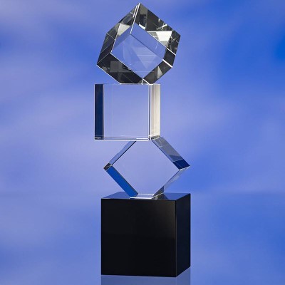 Picture of BUILDING BLOCKS GLASS AWARD TROPHY  with Black Glass Base.