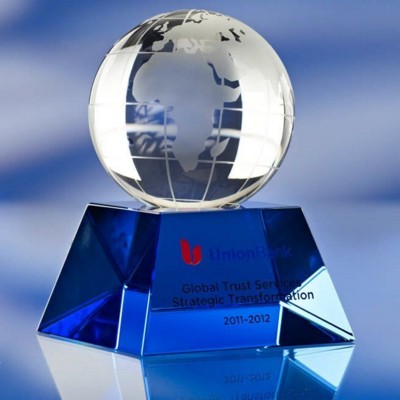 Picture of BLUE BASED GLASS GLOBE AWARD TROPHY