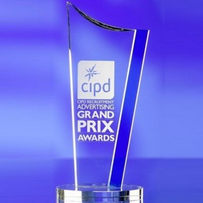 Picture of BLUE STRIPE GLASS AWARD TROPHY.