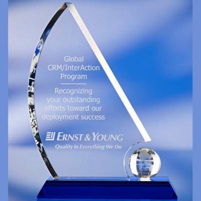 Picture of BLUE BASED GLASS AWARD TROPHY.