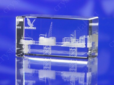 Picture of CRYSTAL GLASS RECTANGULAR CUBE PAPERWEIGHT or AWARD TROPHY with 3D Laser Engraved Image & Logo in Ce