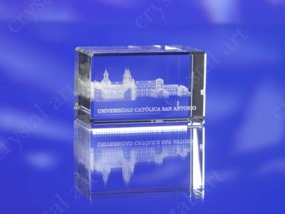 Picture of CRYSTAL GLASS RECTANGULAR BLOCK PAPERWEIGHT or AWARD TROPHY with 3D Laser Engraved Image & Logo in C