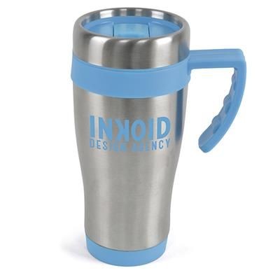 Picture of OREGON STAINLESS STEEL METAL TRAVE MUG in Cyan.