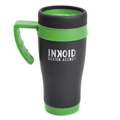 Picture of OREGON BLACK STAINLESS STEEL METAL TRAVEL MUG with Green Trim