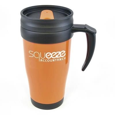 Picture of POLO PLUS PLASTIC TRAVEL MUG in Amber.