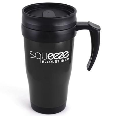 Picture of POLO PLUS PLASTIC TRAVEL MUG in Black.