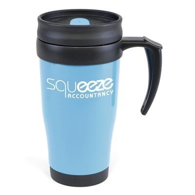 Picture of POLO PLUS PLASTIC TRAVEL MUG in Cyan.