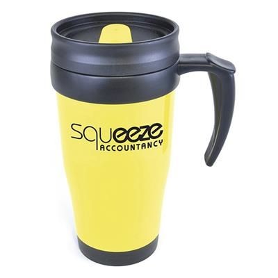 Picture of POLO PLUS PLASTIC TRAVEL MUG in Yellow.