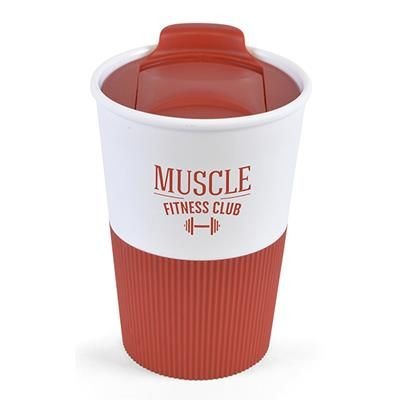 Picture of GRIPPY RUBBER BASED PLASTIC TAKE OUT MUG in Red