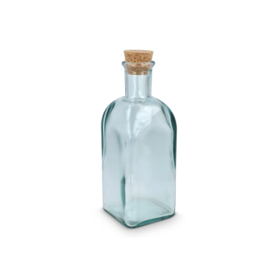 Picture of INSIDEOUT SQUARE RECYCLED GLASS WATER BOTTLE REUUZ with Cork Stopper 500Ml in Clear Transparent