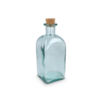 Picture of INSIDEOUT SQUARE RECYCLED GLASS WATER BOTTLE REUUZ with Cork Stopper 1L in Clear Transparent