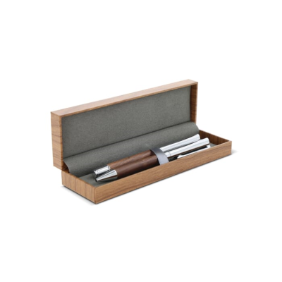 Picture of METAL BALL PEN AND ROLLERBALL PEN SET WALNUT WOOD in Gift Box in Wood