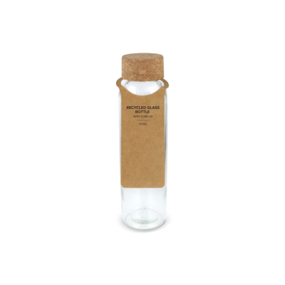 Picture of RECYCLED GLASS BOTTLE with Cork Lid 500Ml in Clear Transparent