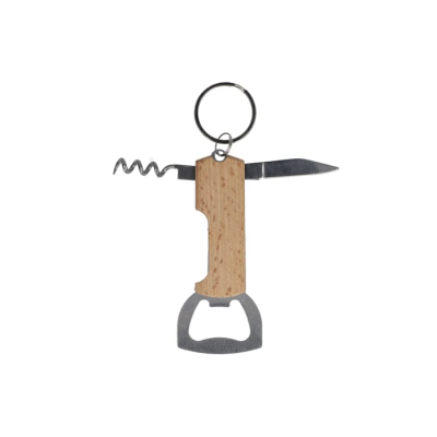 Picture of BAMBOO WINE & BOTTLE OPENER KEYRING CHAIN in Nature