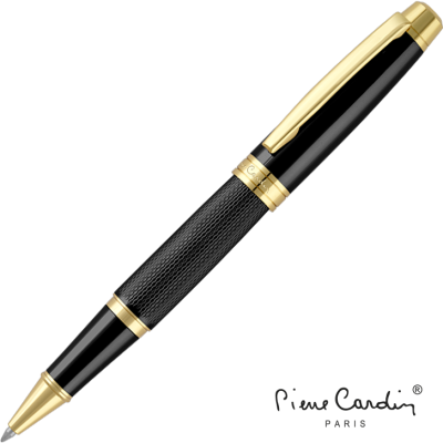 Picture of PIERRE CARDIN ACADEMIE ROLLERBALL PEN - BLACK & GOLD (LINE COLOUR PRINT).