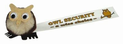 OWL LOGO BUG with Full Colour Printed Ribbon.