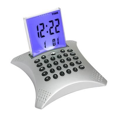 Picture of MULTIFUNCTION CALCULATOR CLOCK ON HEAVY METAL BASE in Silver