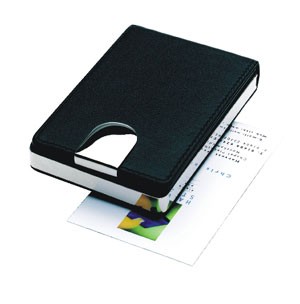 Picture of GENEVA EXECUTIVE LEATHER BUSINESS CARD POCKET HOLDER in Nickel Plated Metal & Soft Black Leather Fin