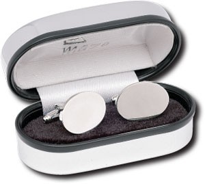 Picture of OVAL CUFF LINKS SILVER FINISH RHODIUM PLATED in Silver Chrome Silver Box