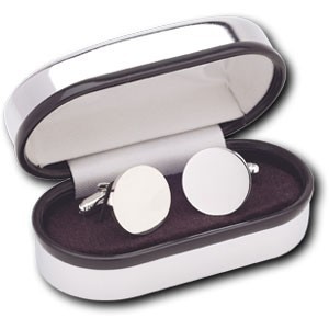 Picture of ROUND CUFF LINKS SILVER FINISH RHODIUM PLATED in Silver Chrome Silver Box