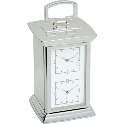 Picture of DOUBLE TIME ZONE DESK CARRIAGE CLOCK in Silver
