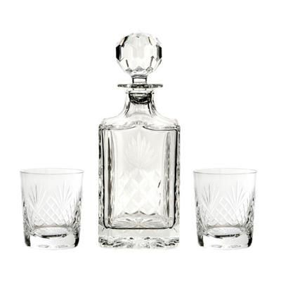 Picture of CUT SQUARE CRYSTAL GLASS DECANTER & 2 TUMBLERS