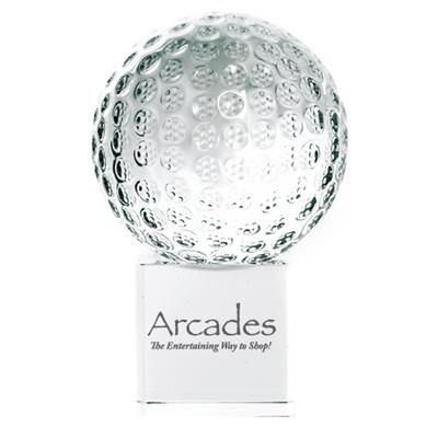 Picture of 6CM OPTICAL CRYSTAL GOLF BALL ON a CLEAR TRANSPARENT CRYSTAL BASE