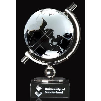 Picture of 80MM ROTATING GLOBE ON BLACK GLASS BASE 150MM HIGH SUPPLIED in a Presentation Box