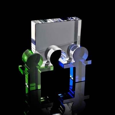 Picture of HAND in Hand Crystal Award with Blue & Green Figures Supplied in a Presentation Box