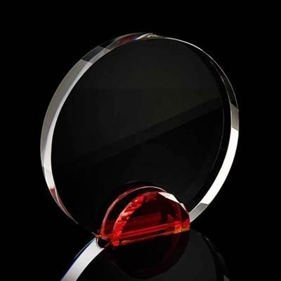Picture of LARGE ROUND CRYSTAL FRAME with Red Crystal Facet Stand Supplied in a Presentation Box