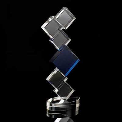 Picture of MOUNTED CRYSTAL SQUARE TOWER AWARD with Central Blue Star.