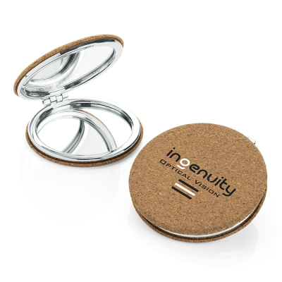 Picture of ROUND CORK BACKED DOUBLE COMPACT MIRROR.