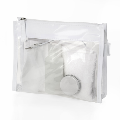 Picture of SPA SET in a Clear Transparent PVC White Trim Bag.