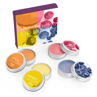 Picture of 4 PIECE FRUITYLICIOUS LIP BALM COLLECTION in a Printed Box