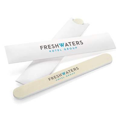 Picture of WHITE FOAM BACKED EMERY BOARD & NAIL FILE in a Printed Sleeve (18Cm)