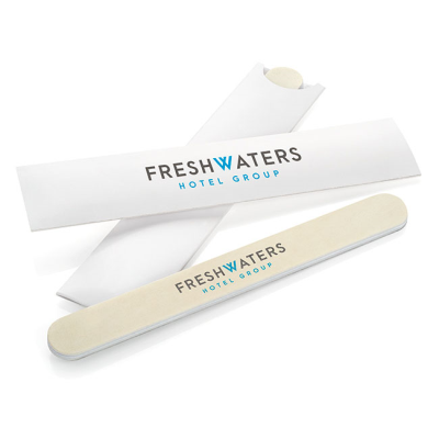 Picture of WHITE FOAM BACKED EMERY BOARD & NAIL FILE in a Printed Sleeve (18Cm).