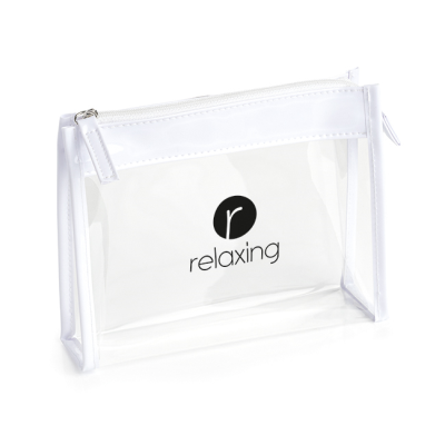 Picture of CLEAR TRANSPARENT PVC BAG with White Trim & Zipper.