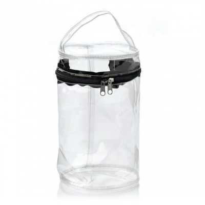 Picture of CLEAR TRANSPARENT PVC ROUND BLACK ZIPPERED BAG