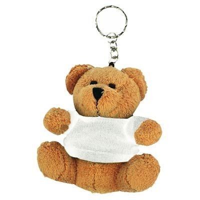 Picture of TEDDY BEAR KEYRING in Brown with White Tee Shirt.