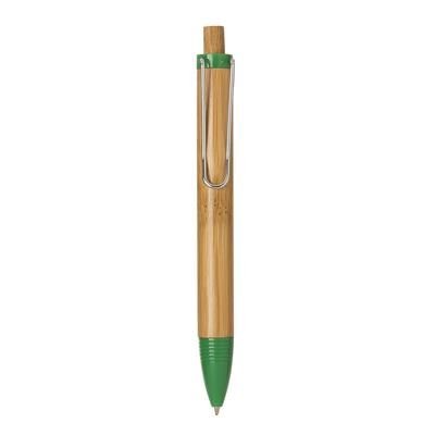 Picture of BAMBOO FT PUSH BUTTON PEN with Green Nose Cone & Clip Trim with Silver Modern Clip Design