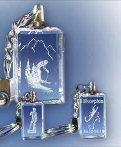 Picture of CRYSTAL KEYRING with 3D LASER IMAGE ENGRAVED IN CENTRE.