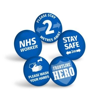 Picture of STAY SAFE BLUE BUTTON BADGE.