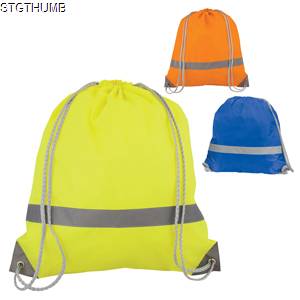 Picture of NEON FLUORESCENT HIGH VISIBILITY REFLECTIVE DRAWSTRING BACKPACK RUCKSACK.