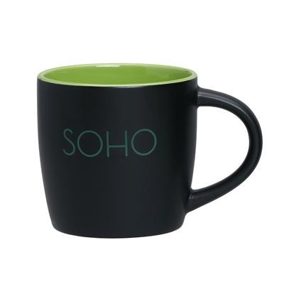 Picture of SOHO BLACK MATT GLAZED CERAMIC POTTERY MUG with Lime Green Inner Inside