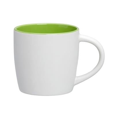 Picture of SOHO WHITE MATT GLAZED CERAMIC POTTERY MUG with Lime Green Inner Inside