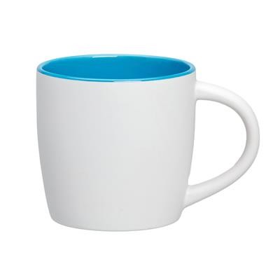 Picture of SOHO WHITE MATT GLAZED CERAMIC POTTERY MUG with Ocean Blue Inner Inside